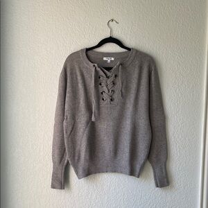 Elegant Gray Lace-Up Sweater